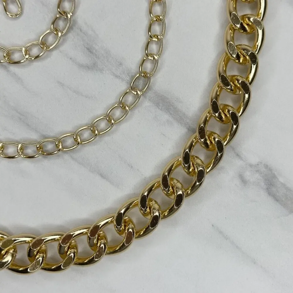 Womens Chunky Gold Tone Metal Chain Link Belt Adjustable Y2K OS ✨
